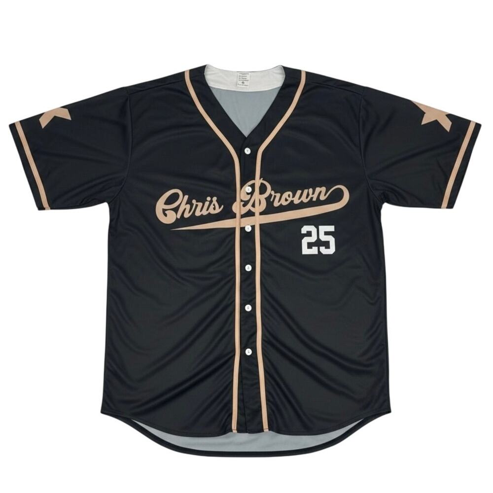 CHRIS BROWN "Breezy Bowl XX" 2025 Baseball Jersey SNAP FRONT Black Size 4XL